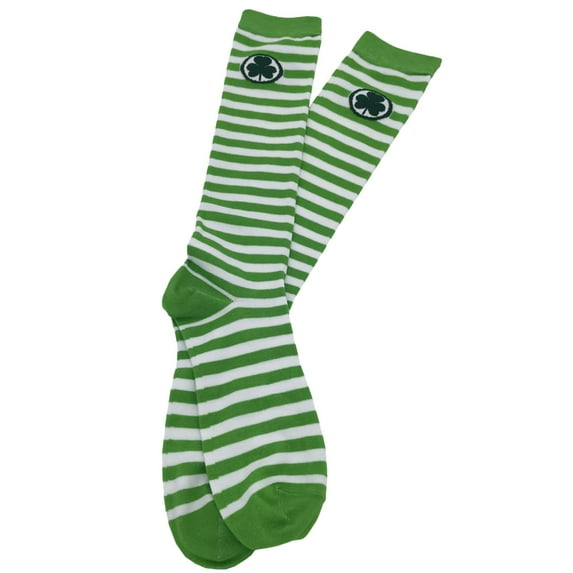 DJN St. Patrick's Day Women's Socks Green Stripe & Color Block Knee High Socks Festive B One Size