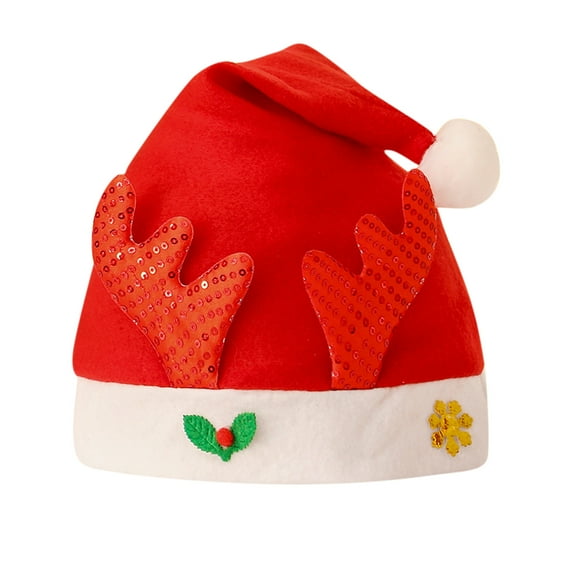 DJN Under $5 Christmas Decorations Red Antler Christmas Hat, Classic Santa Cap with Reindeer Horns for Men and Women