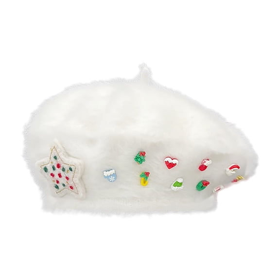 DJN Under $8 Santa Hats Classic Red Wool Christmas Beret for Women, Festive Fair Patterned Winter Hat with Soft