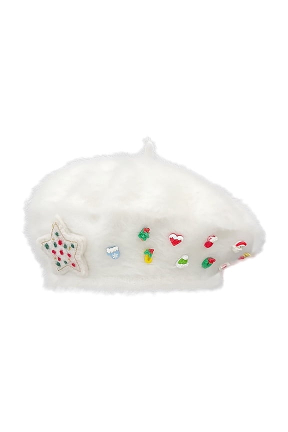 Under $8 Santa Hats Classic Red Wool Christmas Beret for Women, Festive Fair Patterned Winter Hat with Soft