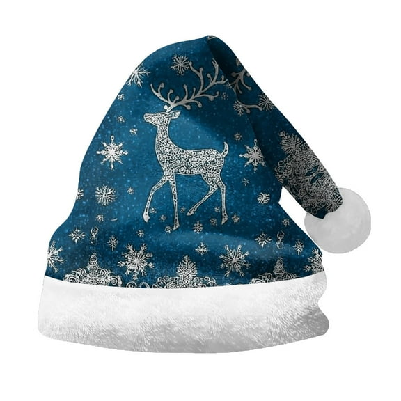 DJN Under $8 Santa Hats Jolly Printed Santa Hat with Faux Fur and Trim, Festive Christmas Party Celebration Cap for Adults