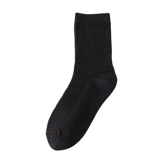DJN Unisex Solid Color Crew Socks, Simple Knit Ankle Socks for Men & Women Black