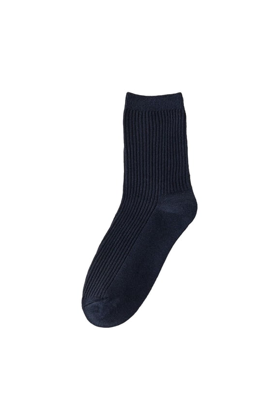 Unisex Solid Color Crew Socks, Simple Knit Ankle Socks for Men & Women Navy
