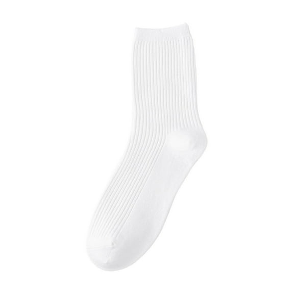 DJN Unisex Solid Color Crew Socks, Simple Knit Ankle Socks for Men & Women White
