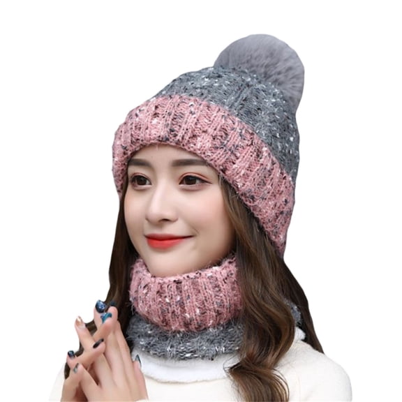 DJN Winter Knit Hat Scarf Set Fleece Lined Ear Protection for Cold Weather Cycling Beanie Neck Warmer Combo Grey One Size