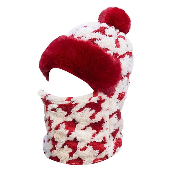 DJN Women Knit Hat Scarf Combo for Women Winter New Style Pullover Outdoor Warm Ear Protection Set Red One Size