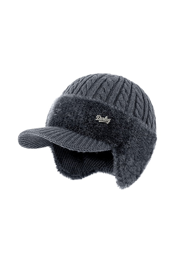 Women Winter Ear Flap Hat for Outdoor Riding Thickened Fleece Lined Knit Beanie Cotton Windproof Cold Weather Cap Dark Gray One Size