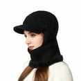 thumbnail image 1 of DJN Women's 3-in-1 Knit Hat Scarf Set Color Block Winter Neck Warmer Outdoor Windproof Cold Weather Hat Black One Size, 1 of 6