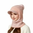 thumbnail image 1 of DJN Women's 3-in-1 Knit Hat Scarf Set Color Block Winter Neck Warmer Outdoor Windproof Cold Weather Hat Pink One Size, 1 of 6