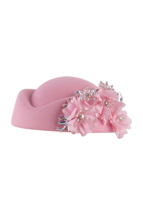 Women's Fashion Beret Hat Lace Embroidered Decorative Cap Elegant Knit Vintage Style Pink One Size