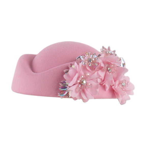 DJN Women's Fashion Beret Hat Lace Embroidered Decorative Cap Elegant Knit Vintage Style Pink One Size