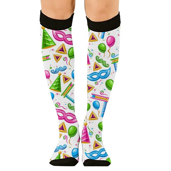 DJN Women's Knee High Socks 3D Print Compression Socks Cute Pattern Support Socks for Daily Wear Grey One Size