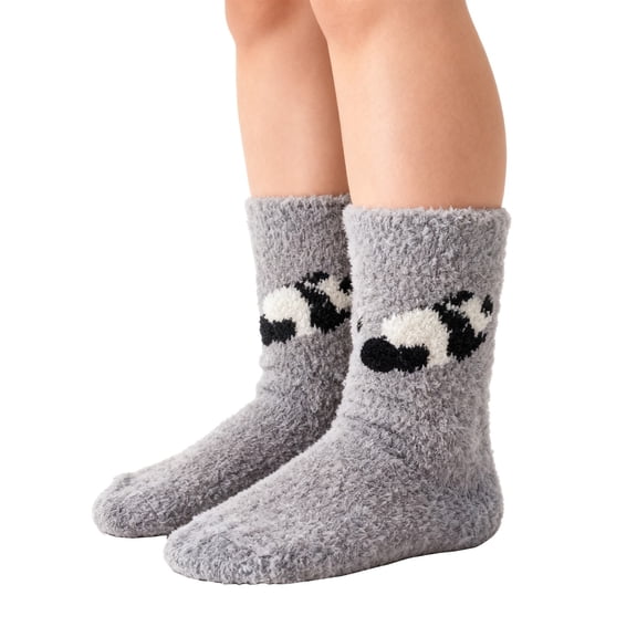 DJN Women's Printed Coral Velvet Socks Thick Fleece Lined Winter Mid-Crew Socks Non-Slip Home Wear Grey One Size