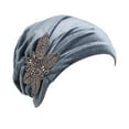 thumbnail image 1 of DJN Women's Solid Color Headscarf Hat with Silver Bead Flower - Elastic Turban Cap Grey One Size, 1 of 4