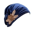 thumbnail image 1 of DJN Women's Solid Color Headscarf Hat with Silver Bead Flower - Elastic Turban Cap Navy One Size, 1 of 6