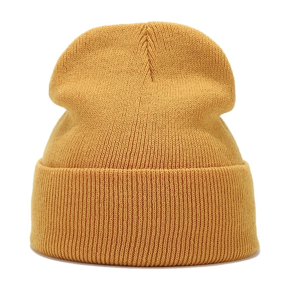 DJN Women's Solid Color Skull Knit Beanie Winter Warm Hat for Cold Weather Gold A