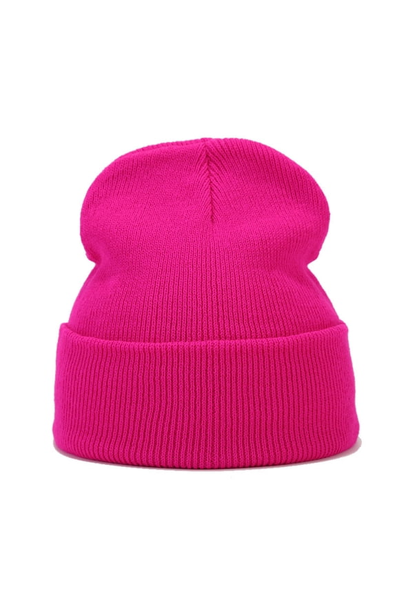 Women's Solid Color Skull Knit Beanie Winter Warm Hat for Cold Weather Hot Pink A
