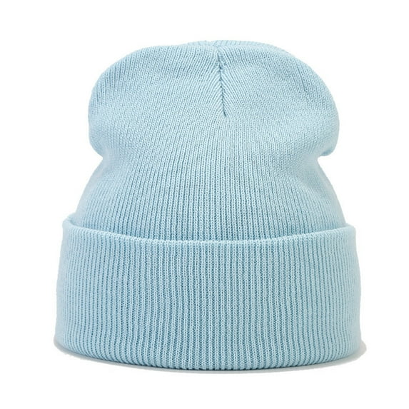 DJN Women's Solid Color Skull Knit Beanie Winter Warm Hat for Cold Weather Light Blue A