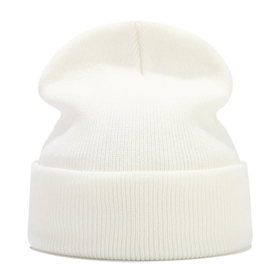 DJN Women's Solid Color Skull Knit Beanie Winter Warm Hat for Cold Weather White A
