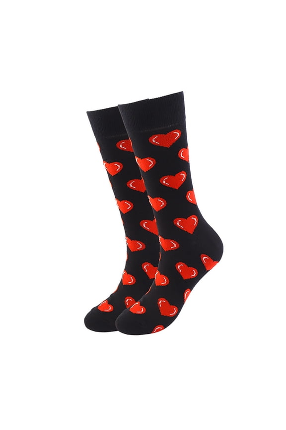 Women's Valentine's Day Knee High Socks Heart Print Cotton Socks for Wife Black One Size