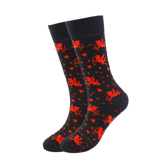 DJN Women's Valentine's Day Knee High Socks Heart Print Cotton Socks for Wife Red One Size