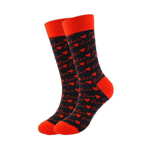 DJN Women's Valentine's Day Knee High Socks Heart Print Cotton Socks for Wife Red One Size