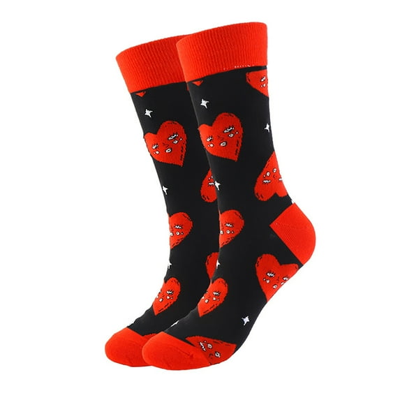 DJN Women's Valentine's Day Knee High Socks Heart Print Cotton Socks for Wife Wine Red One Size