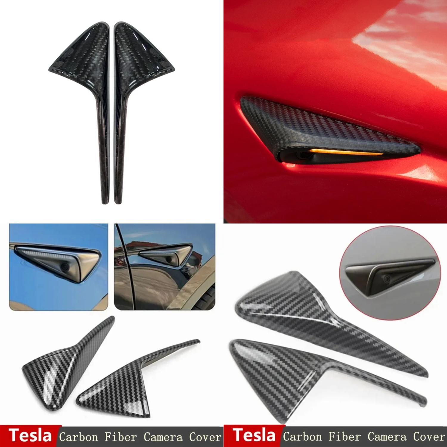 DJNRUI 100 Real Carbon Fiber Side Camera Cover for Model 3 Highland