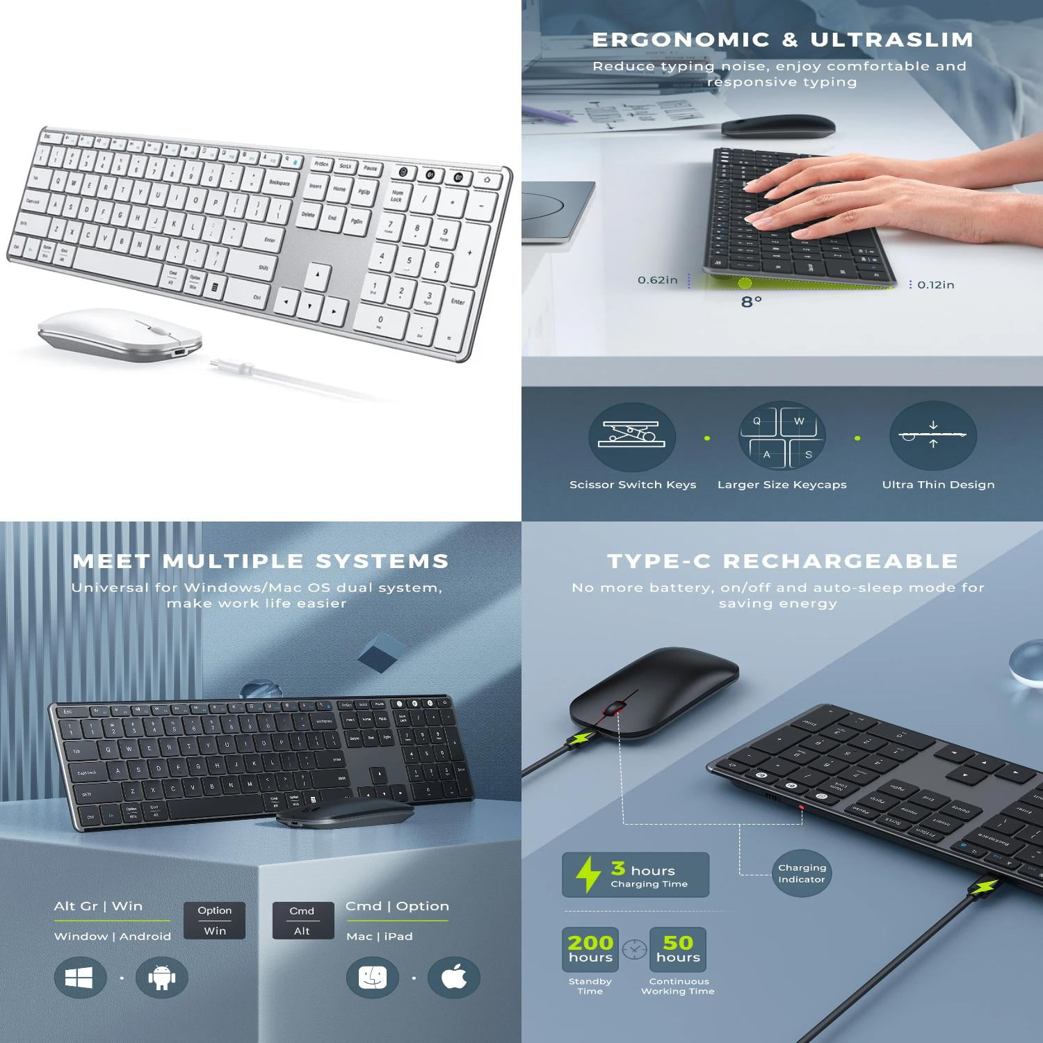DJNRUI Wireless Bluetooth Keyboard and Mouse Combo MultiDevice
