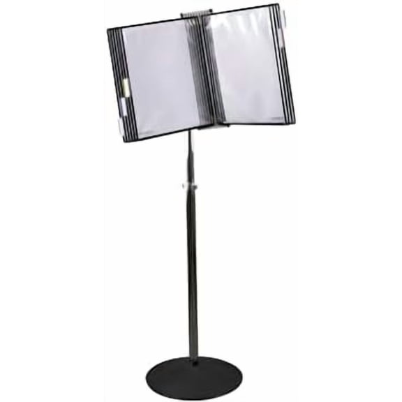 DJOIS by – Floor Document Display Unit – Durable Metal Bracket – 10 Display Pockets – 20-Sheet Capacity – Adjustable Stand – Non-Glare – Expandable – Made in France – (Black)
