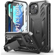 DJROLL iPhone 13 Case Protective Cover: iPhone 14 case Heavy Duty Military Grade Hard Protection Shock Proof Grip | Durable Dual-Layer Design iPhone 13-14 Phone Case with Built-in Kickstand Black