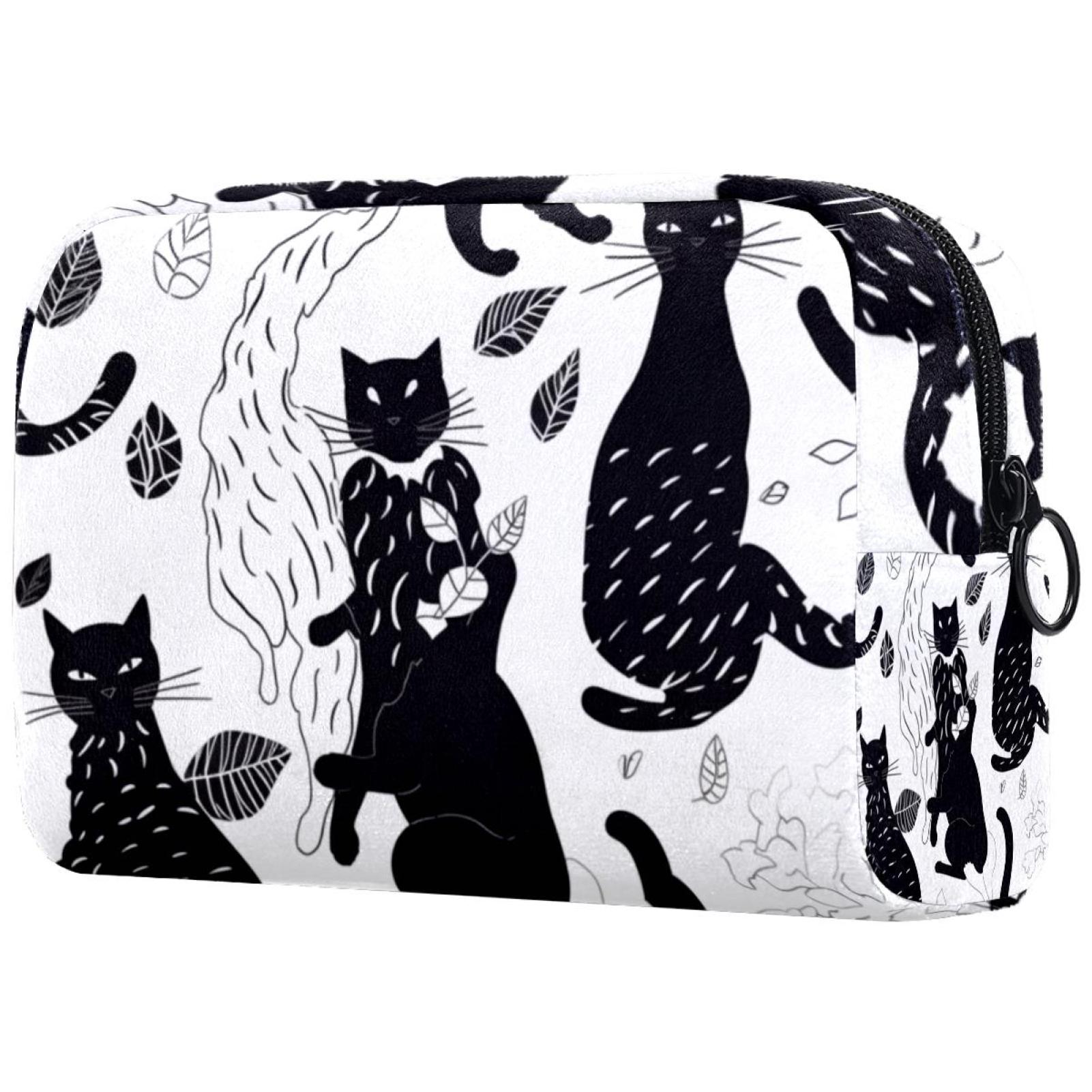 DJROW Cat Pattern Velvet Plush Makeup Bag Soft Touch Travel Cosmetic