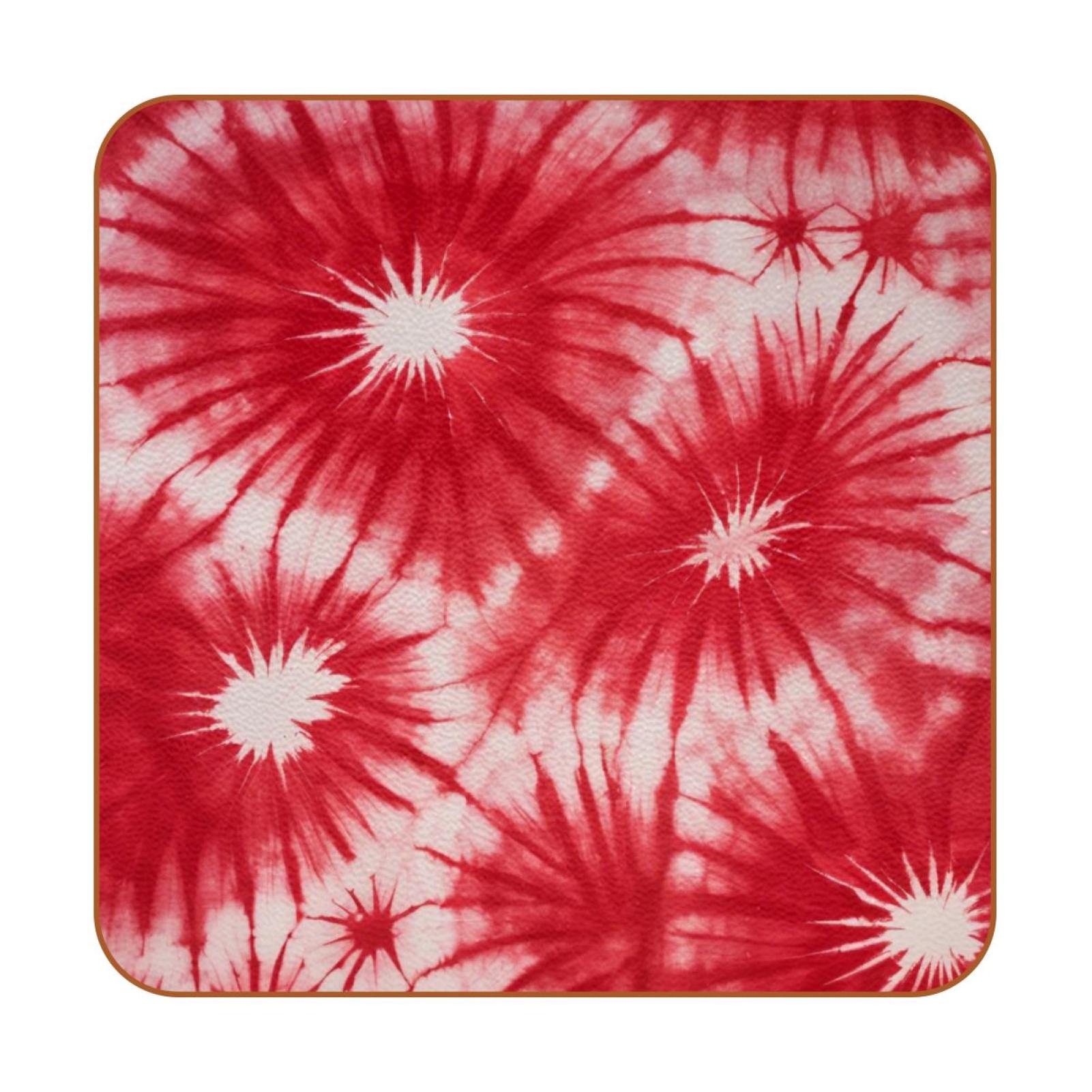DJROW Tie Dye Square Coasters Set of 6 Microfiber Leather NonSlip