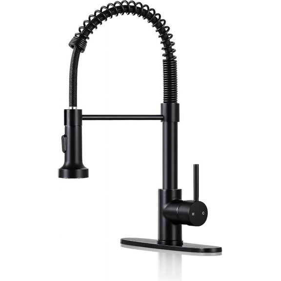 DJS Kitchen Faucets with Pull Down Sprayer Matte Black - Dual Mode Setting Single Handle 1 or 3 Holes Commercial Black Kitchen Sink Faucet with Deck Plate for Farmhouse RV Vessel Basin