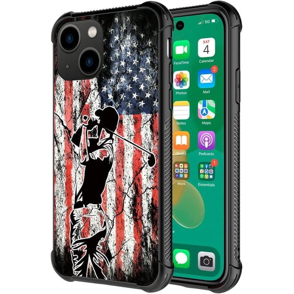 DJSOK Case for iPhone 15,Luxury Pattern Design Shockproof Rugged Cover,Cases for Man Woman-Classic Wood Grain Old Flag
