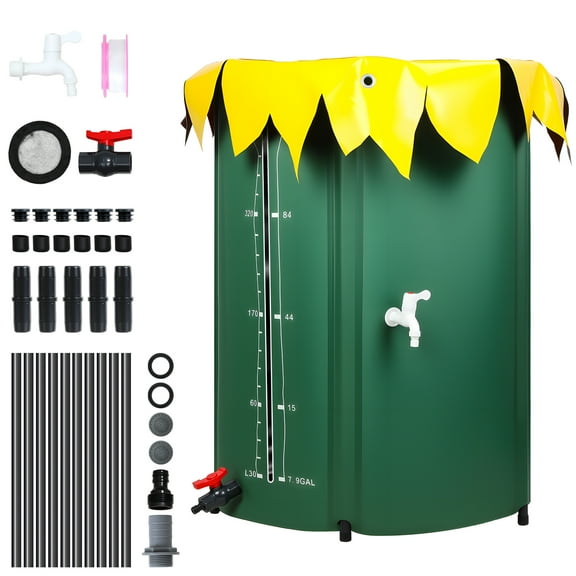 DJZ 100 Gallon Collapsible Rain Barrel, Portable Rainwater Collection Barrel of 1000d Cloth, 380l Rainwater Collection System Kit _Green