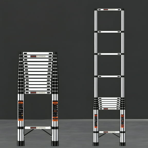 DJZ 12.5ft Stainless Steel Telescoping Extension Ladder with Locking Mechanism, 330lbs Weight Capacity, Multi-Purpose Collapsible Ladder for RV or Outdoor Work