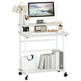 thumbnail image 1 of DJZ 3-Tier Computer Desk with Monitor Stand,Rolling Work Office Desk with Lockable Wheels for Home, Office _White, 1 of 13