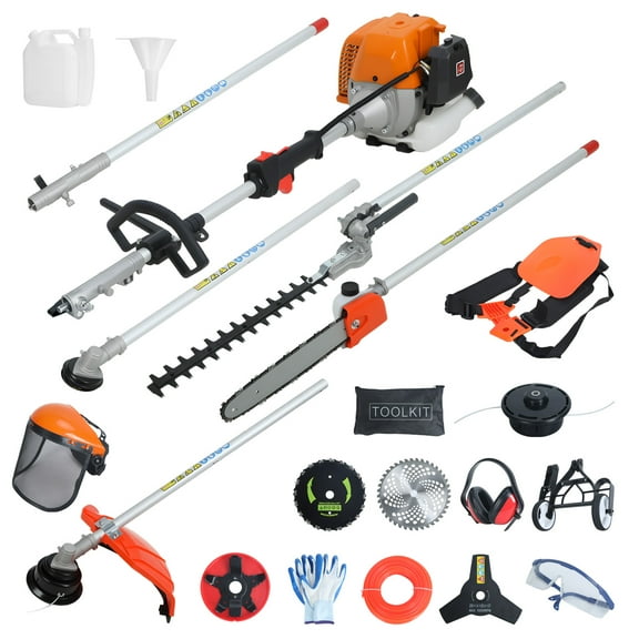 DJZ 52cc 2 Cycle Gas Powered Hedge Trimmer Multi functional Trimming Tool 2 3kw 9500r Min Weed Eater String Trimmer Brush Cutter Edger Pole Saw Chainsaw Pruner with Extension Pole