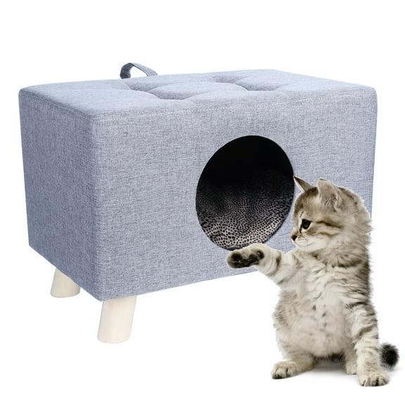DJZ Cat Nest Cat House Wood Pet House Cat Cave Pet House Bench with Mat,Pet House Foot Rest Stool Cube House for Cats and Small Dogs with Cushion