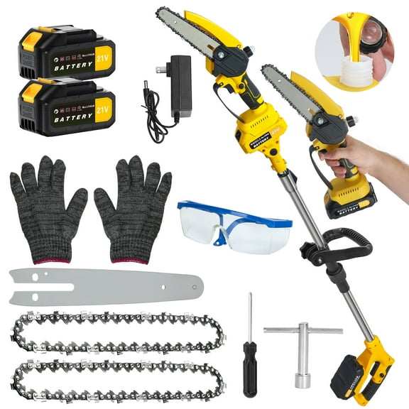 DJZ Cordless Pole Saw Mini Chainsaw 2-in-1, 21v 3ah Battery Powered 6 Inch Brushless Electric Rotatable Pole Saw, 5.9 Feet Max Reach & Multi-angle for Tree Branches Pruning, Wood Cutting (Orange)