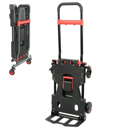 DJZ Folding Hand Truck 330lbs Heavy Duty Collapsible Cart Portable Dolly with Retractable Handle _Red