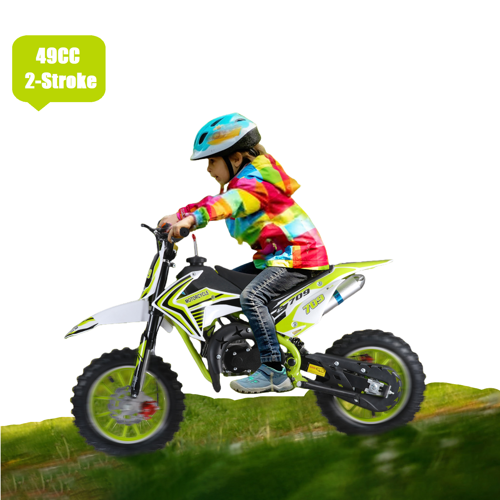 DJZ Kids 49cc Gas Dirt Bike, 2-Stroke Ride-on Mini Motorcycle with Pull Start, Oil Mixed Required, Speed 30 km/h (Green)
