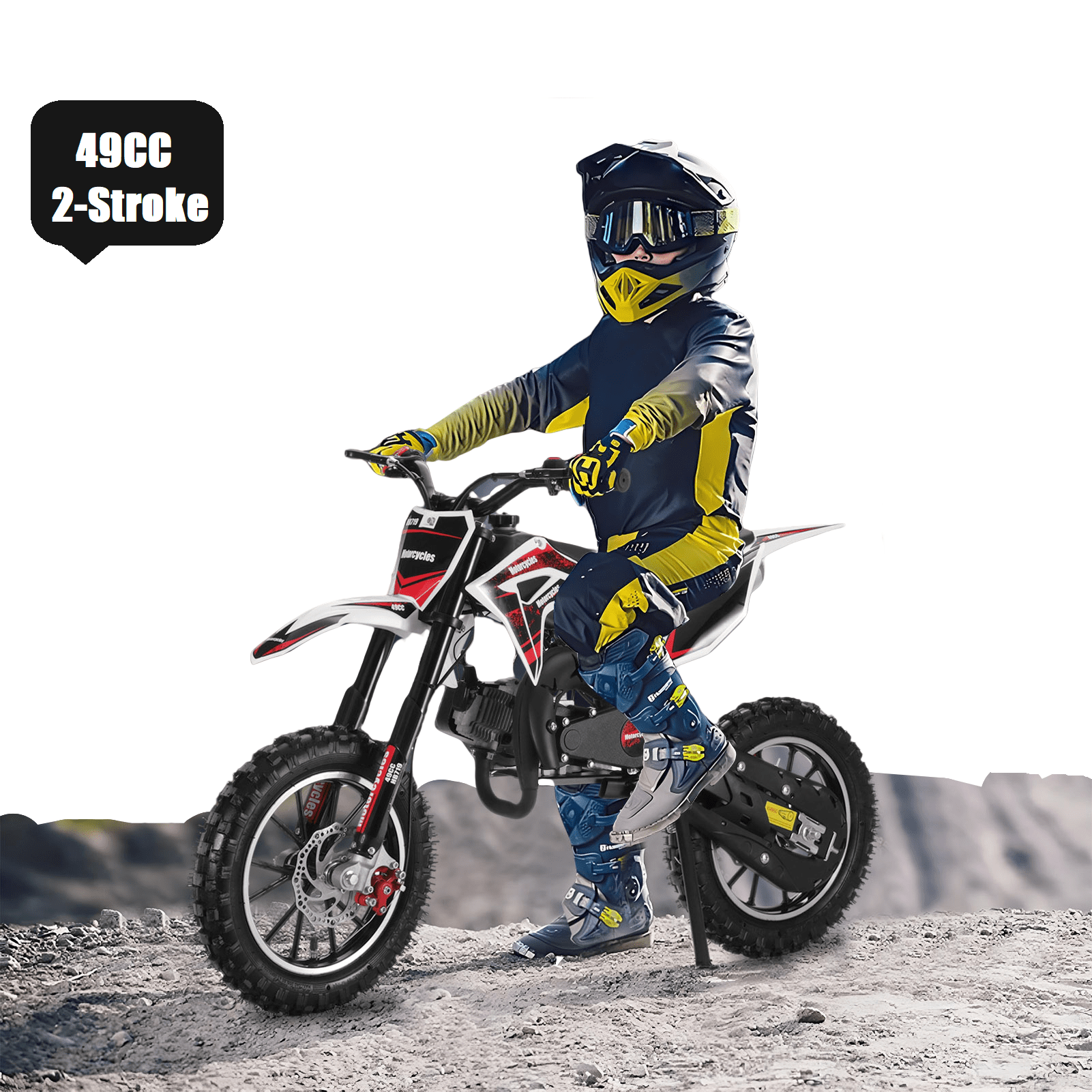 DJZ Kids Mini 49cc Gas Dirt Bike, 2-Stroke Ride-on Motorcycle with with Pull Start, Speed 25 mph, Black