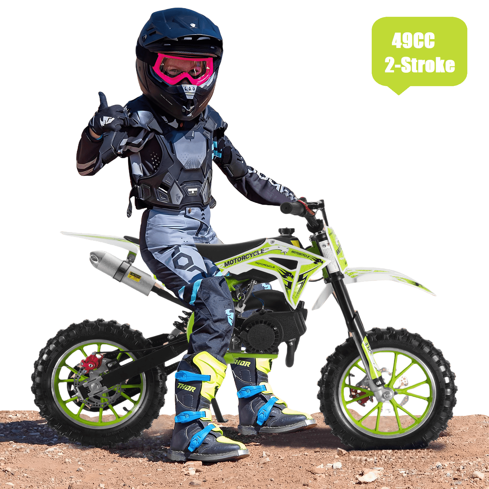 DJZ Kids Mini 49cc Gas Dirt Bike, 2-Stroke Ride-on Motorcycle with with Pull Start, Speed 25 mph, Green