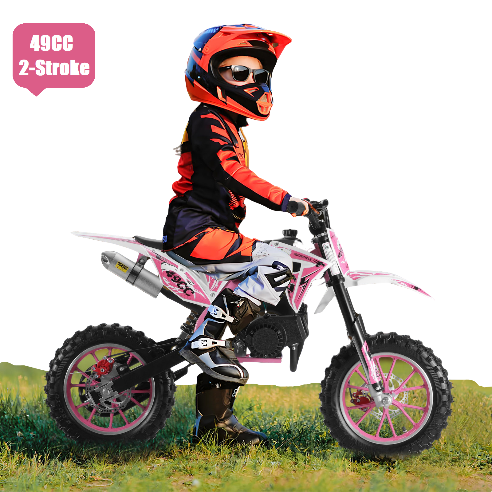 DJZ Kids Mini 49cc Gas Dirt Bike, 2-Stroke Ride-on Motorcycle with with Pull Start, Speed 25 mph, Pink