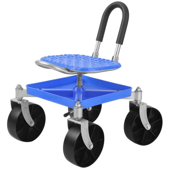DJZ Rolling Garden Work Seat with Wheels, Gardening Stool for Planting, 360 Degree Swivel Seat, Garden Scooter with Tool Tray, Height Adjustable Garden Chair _Blue