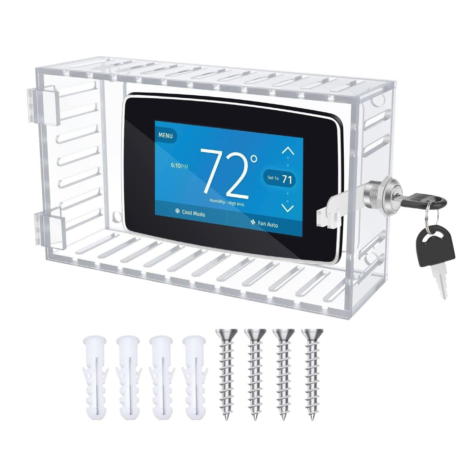 DJZ Thermostat Cover with Key Lock - Transparent - Simple Installation - Universal Thermostat Lock Box - Thermostat Guard