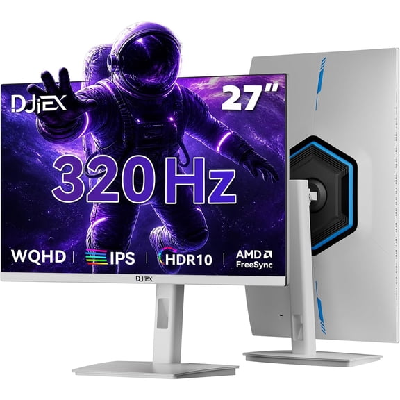 DJiEX 27" QHD 1440P 320Hz IPS Gaming Monitor, FreeSync, HDR10, White