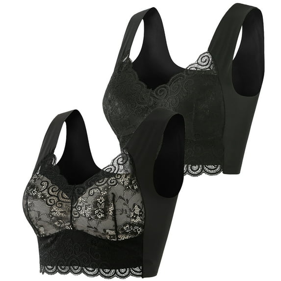 DJskiyers 2 PC Lace Bralettes for Women with Support Plus Size Push up Bras V Neck Longline Daily Bra Tank Tops with Built In Bras